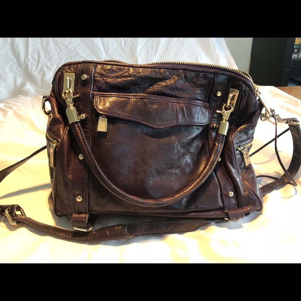 Rebecca Minkoff Dark Brown Leather Satchel with Gold Hardware